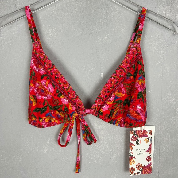 Sezane X Farm Rio size US 10 triangle swim bikini top sunset Floral Bela red NEW - Picture 1 of 15